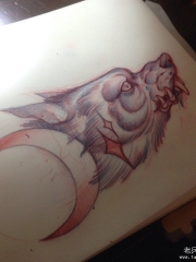 school狼头月亮纹身图案手稿