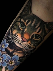 手臂猫咪new school彩绘纹身图案