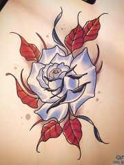 欧美玫瑰彩色school纹身图案手稿