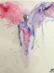 欧美泼墨天使个性彩色纹身图案手稿