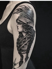 手臂上黑白点刺纹身人物肖像纹身图片