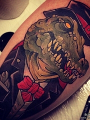 小腿欧美鳄鱼绅士school纹身图案