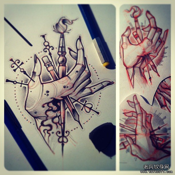 欧美school暗黑系手笔纹身图案手稿
