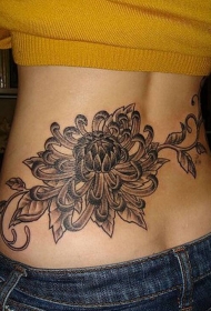 女性黑灰菊花纹身图案
