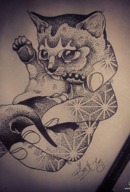 欧美猫点刺纹身图案手稿