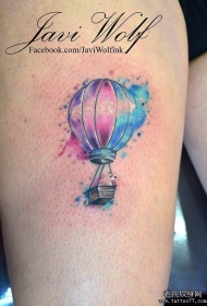 大腿彩色泼墨热气球纹身图案