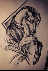 欧美school马植物纹身图案手稿