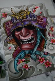 传统武士花朵纹身图案手稿