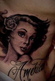 颈部肖像字母纹身图案