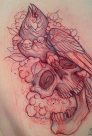 欧美school骷髅鸟纹身图案手稿