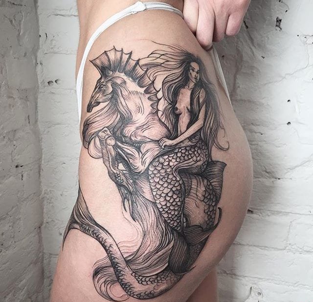 一组个性的纹身黑白灰风格点刺纹身图案