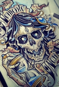 欧美骷髅沙漏纹身图案手稿