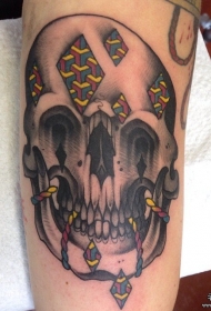 大腿school个性骷髅纹身图案