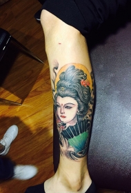 猜不透的心思,小腿艺妓彩绘纹身图案
