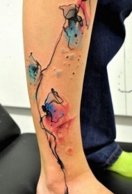 小腿彩色小清新花卉纹身图案
