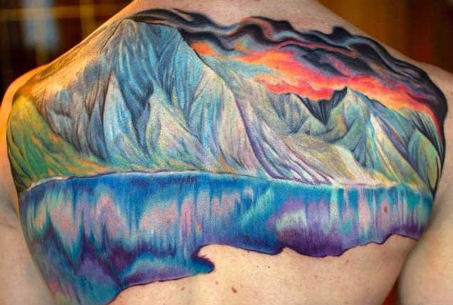 彩色的手臂山水纹身花朵纹身风景大自然植物纹身图案