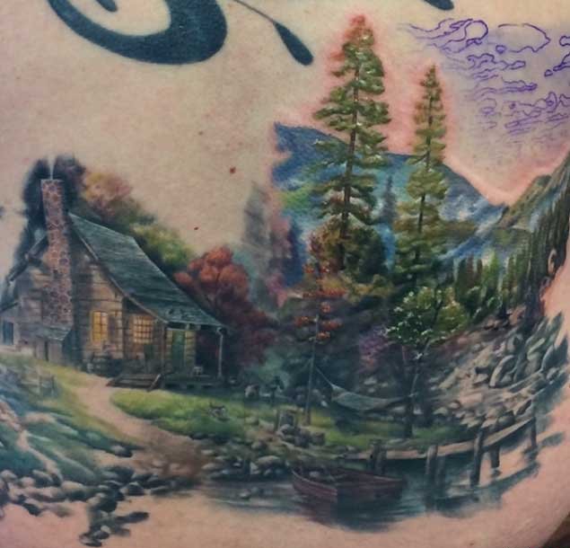 彩色的手臂山水纹身花朵纹身风景大自然植物纹身图案