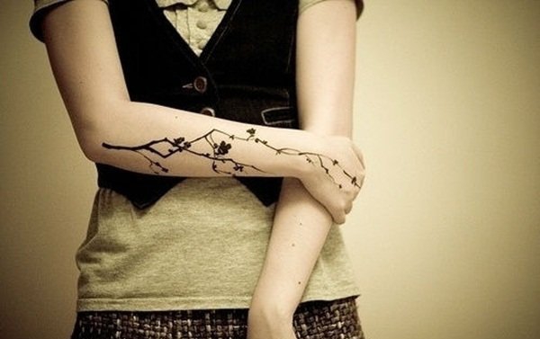 简单个性线条纹身风景图植物纹身图案