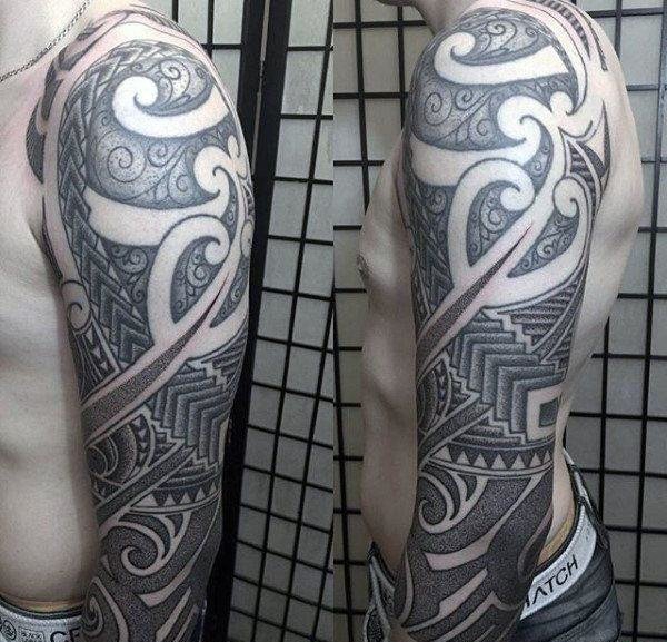 男生黑白部落图腾纹身点刺技巧简单个性线条纹身图案