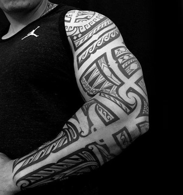 男生黑白部落图腾纹身点刺技巧简单个性线条纹身图案