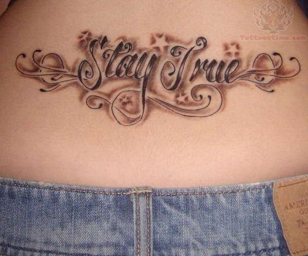 女生后腰纹身黑白灰风格抽象线条纹身图案