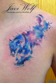 肩部泼墨豹子纹身图案