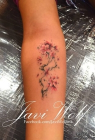 小臂中国风桃花彩色纹身图案