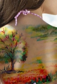 彩色的手臂山水纹身花朵纹身风景大自然植物纹身图案