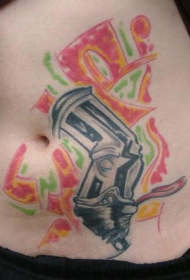 腹部彩色弯曲的房子纹身图案