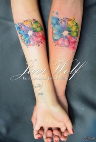 情侣小臂柠檬彩色泼墨纹身图案