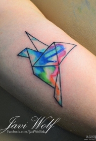 大臂千纸鹤几何泼墨彩色纹身图案