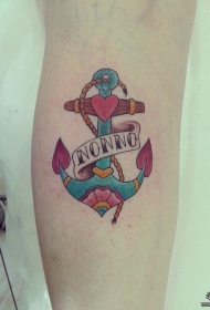 小腿船锚小清新欧美纹身图案