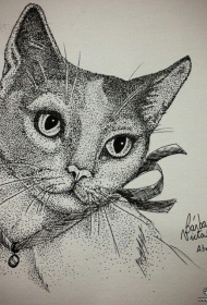 欧美点刺猫咪纹身图案手稿