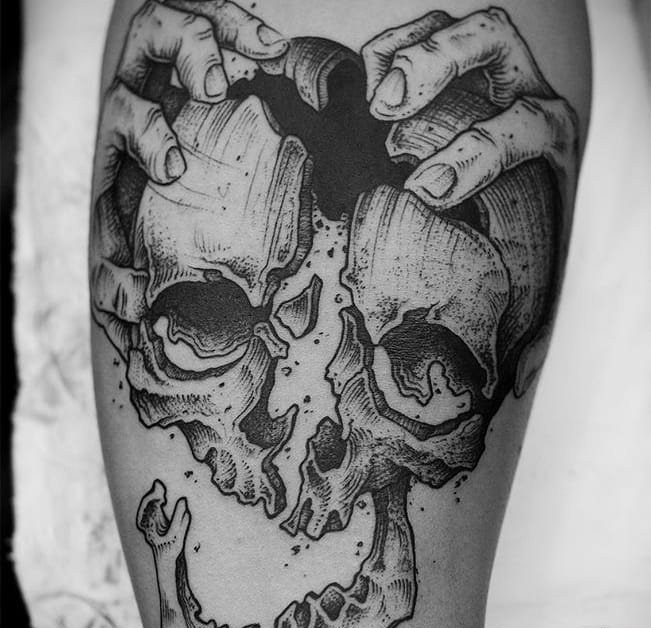 一组黑白灰风格点刺纹身邪恶力量纹身图案,点刺