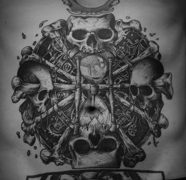 一组黑白灰风格点刺纹身邪恶力量纹身图案,点刺