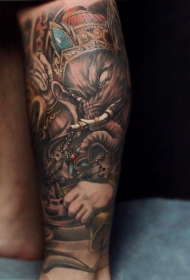 小腿霸气的象神纹身图案