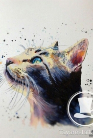 小清新彩色猫纹身图案手稿