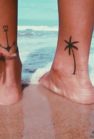 脚踝椰树船锚小清新纹身图案