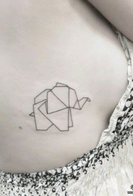 侧肋小清新几何线条大象纹身图案