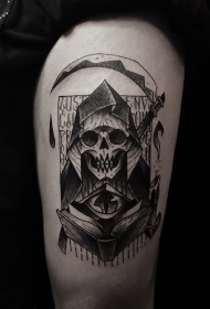 大腿死神骷髅个性纹身图案