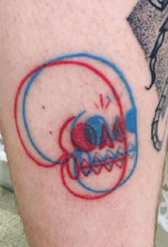 风格迥异的红蓝3d骷髅纹身图案