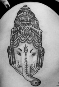 侧腰象神传统纹身图案