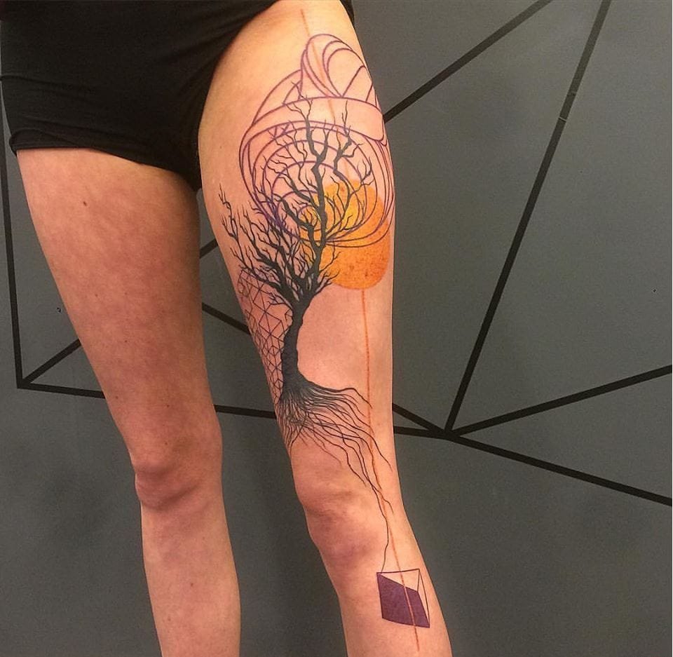 一组简单个性线条几何元素纹身图案