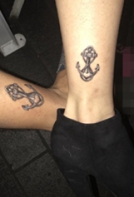 小腿创意情侣欧美船锚纹身图片