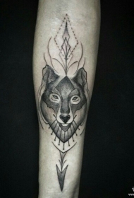 小臂狼头几何线条纹身图案