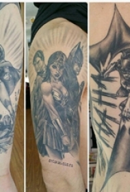 手臂黑白灰风格点刺抽象线条人物肖像纹身图片