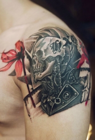 手臂个性骷髅花蕊纹身图案