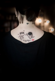 后背小天使与恶魔可爱纹身图案