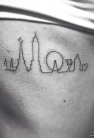 侧腰小清新风景建筑线条纹身图案