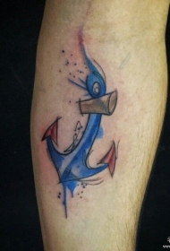 小臂船锚泼墨彩色纹身图案